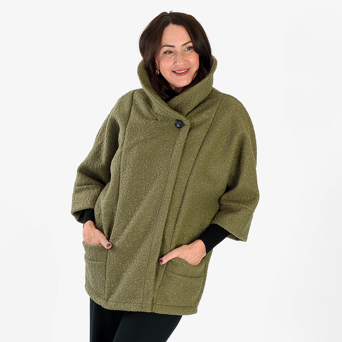 BIGGEST WINTER LAUNCH - Sugar Crisp Made In Italy One Button Boucle Coat With Pockets (One Size 8 to 22) - Seige