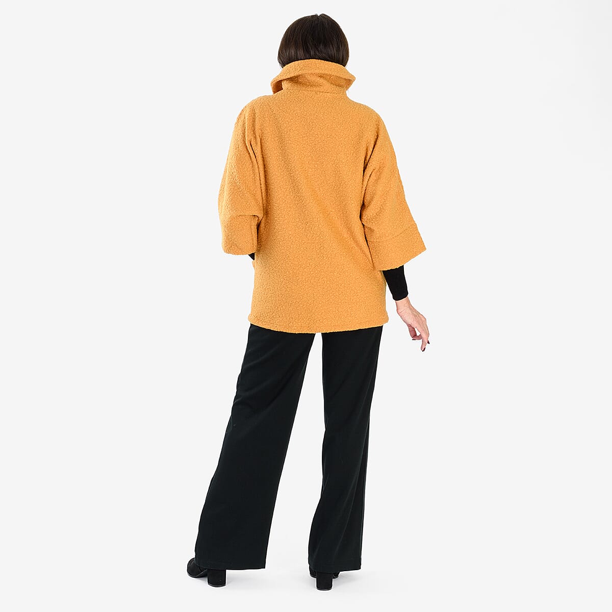 BIGGEST WINTER LAUNCH - Sugar Crisp Made In Italy One Button Boucle Coat With Pockets (One Size) - Mustard