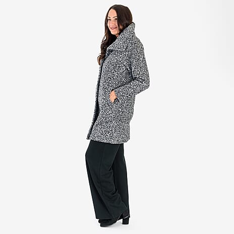 Sugar Crisp Made In Italy Four Button Boucle Coat With Pockets (One Size) - White - Black