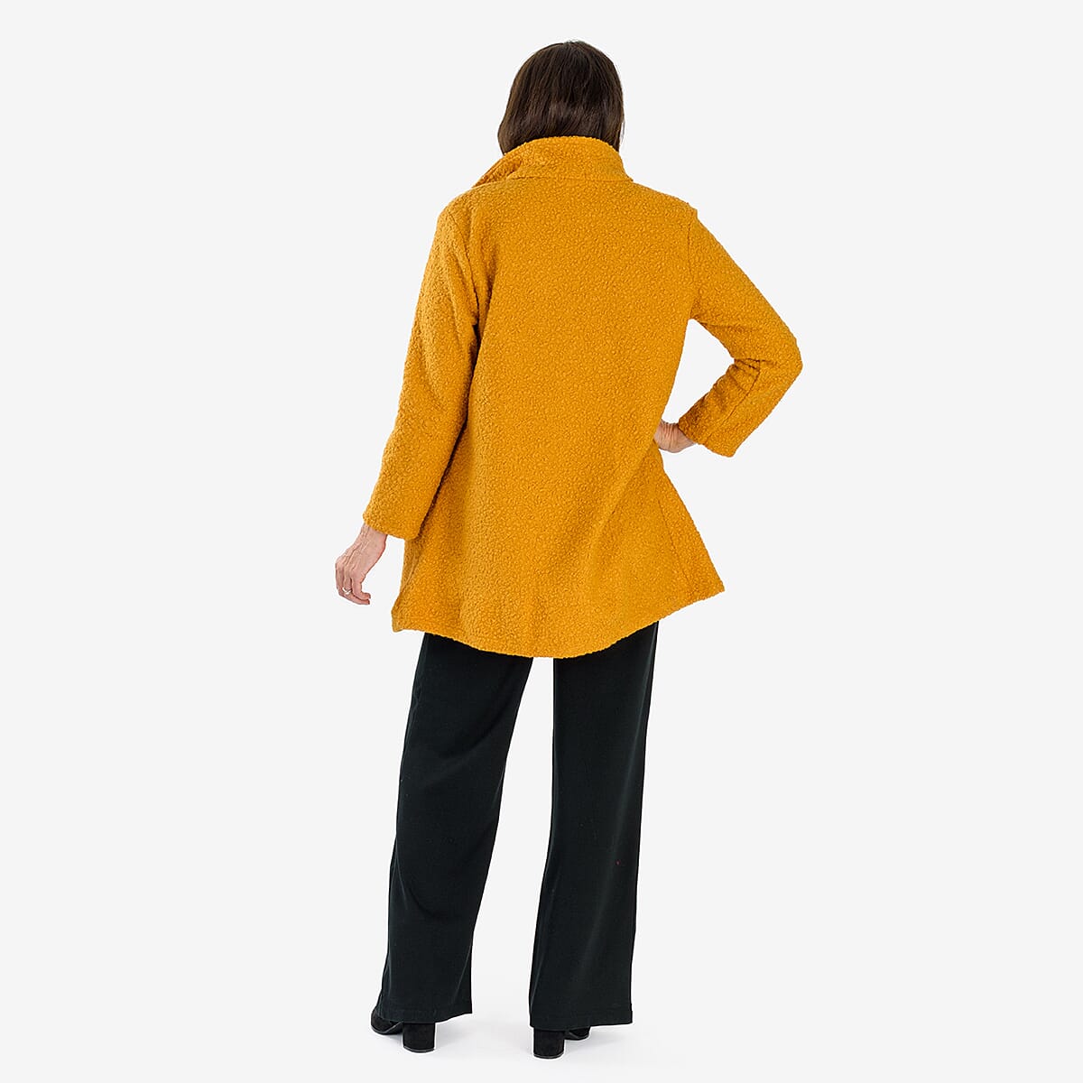 Sugar Crisp Made In Italy Two Button Boucle Coat With Pockets (One Size) - Mustard