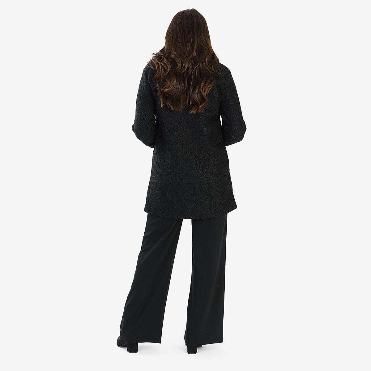 Sugar Crisp Made In Italy Two Button Boucle Coat With Pockets (One Size) - Black