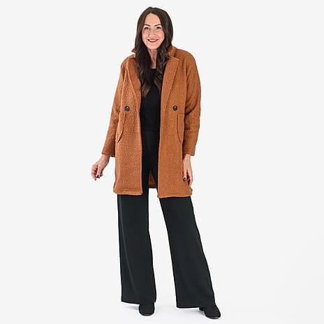 Sugar Crisp Made In Italy Two Button Boucle Coat With Pockets (One Size) - Chocolate