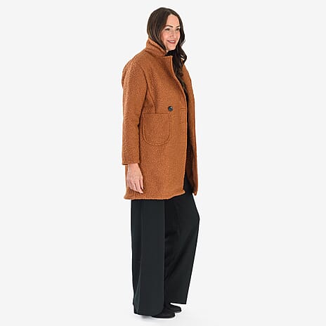 Sugar Crisp Made In Italy Two Button Boucle Coat With Pockets (One Size) - Chocolate