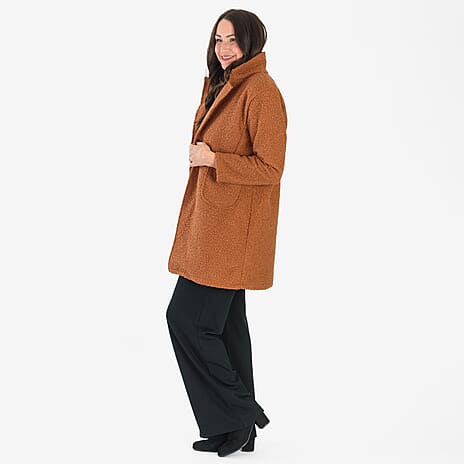 Sugar Crisp Made In Italy Two Button Boucle Coat With Pockets (One Size) - Chocolate