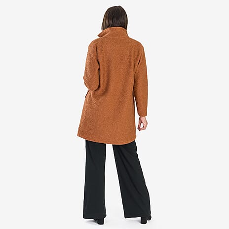 Sugar Crisp Made In Italy Two Button Boucle Coat With Pockets (One Size) - Chocolate