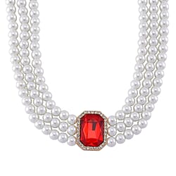 White Glass Pearl Choker Necklace (Size - 16-4 Inch Ext) with White Crystal and Green Glass