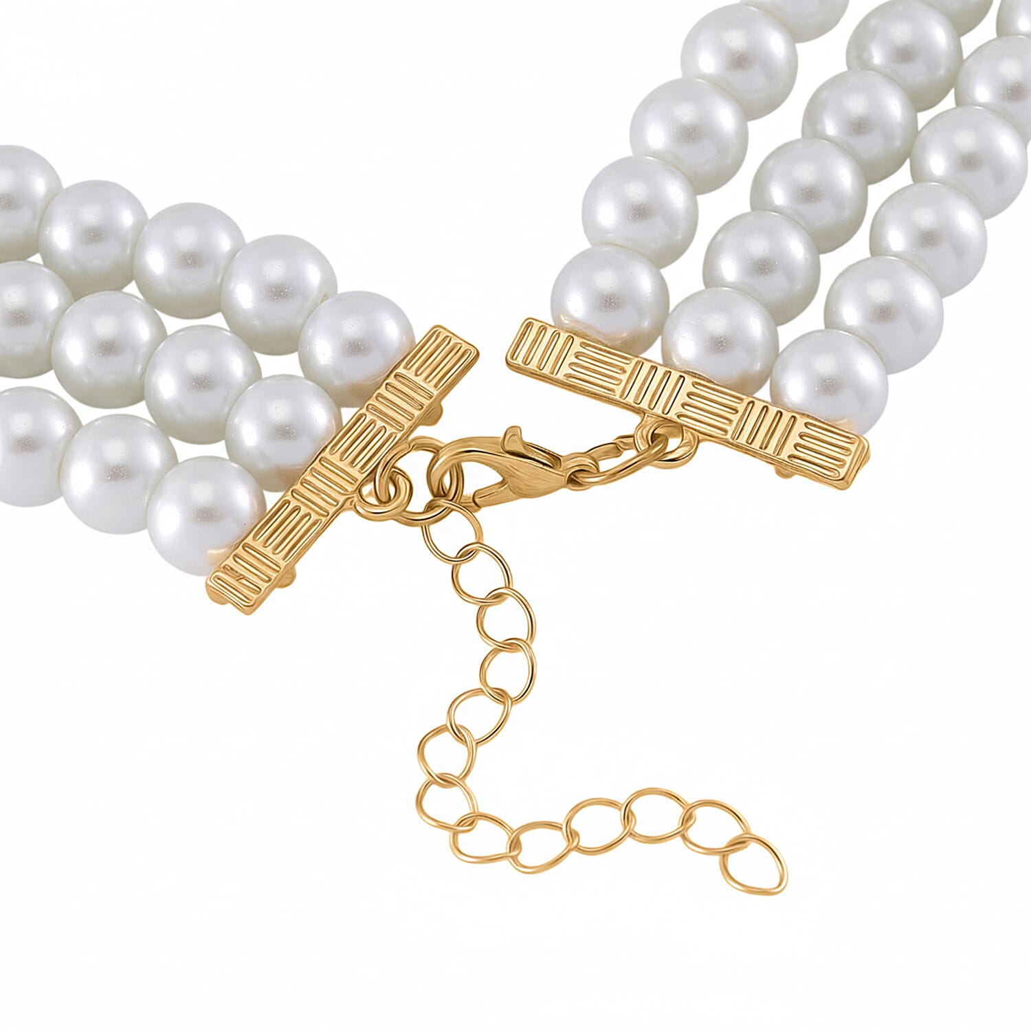 White Crystal, Green and White Glass Pearl Choker Necklace (Size - 16) 0.03 Ct.