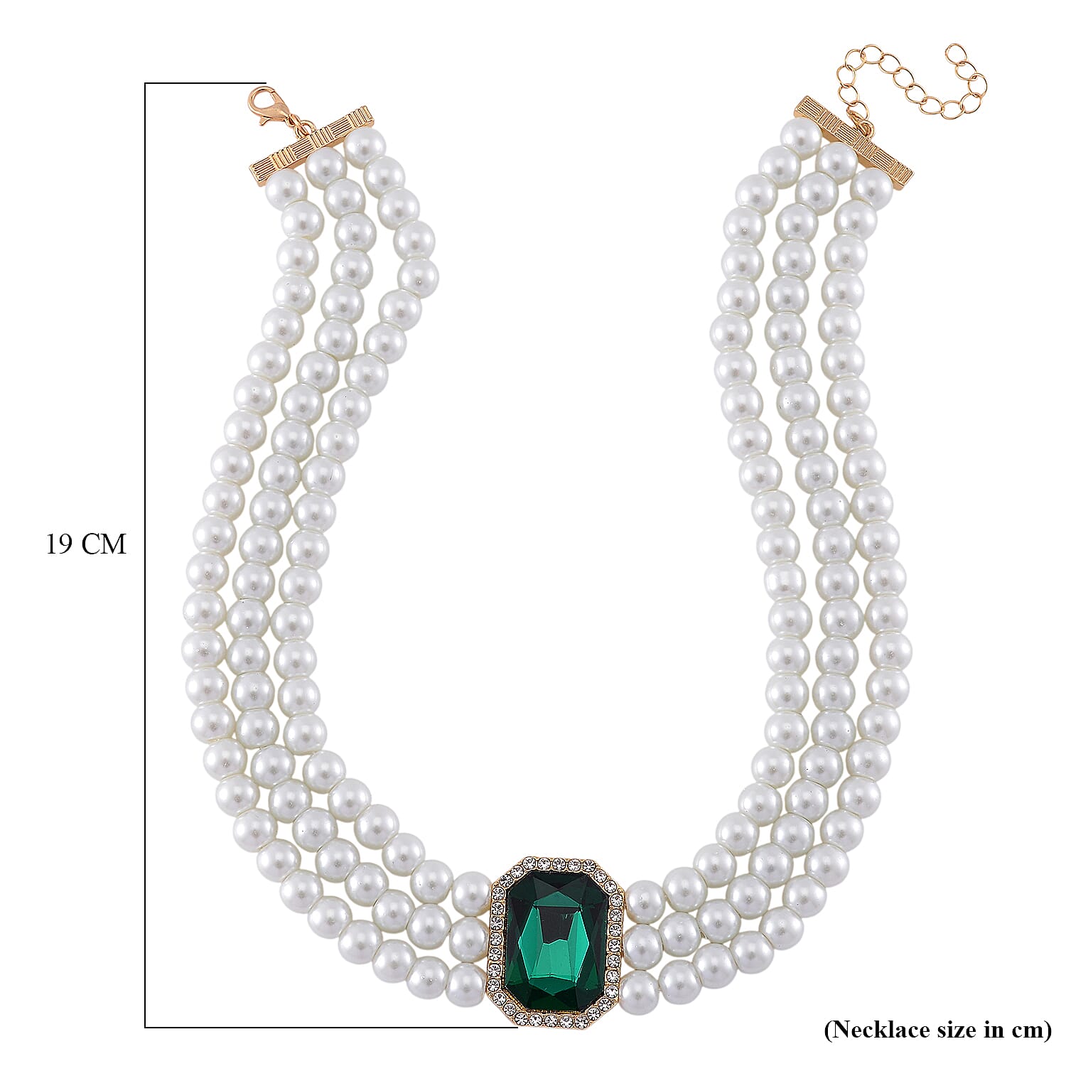 White Crystal, Green and White Glass Pearl Choker Necklace (Size - 16) 0.03 Ct.