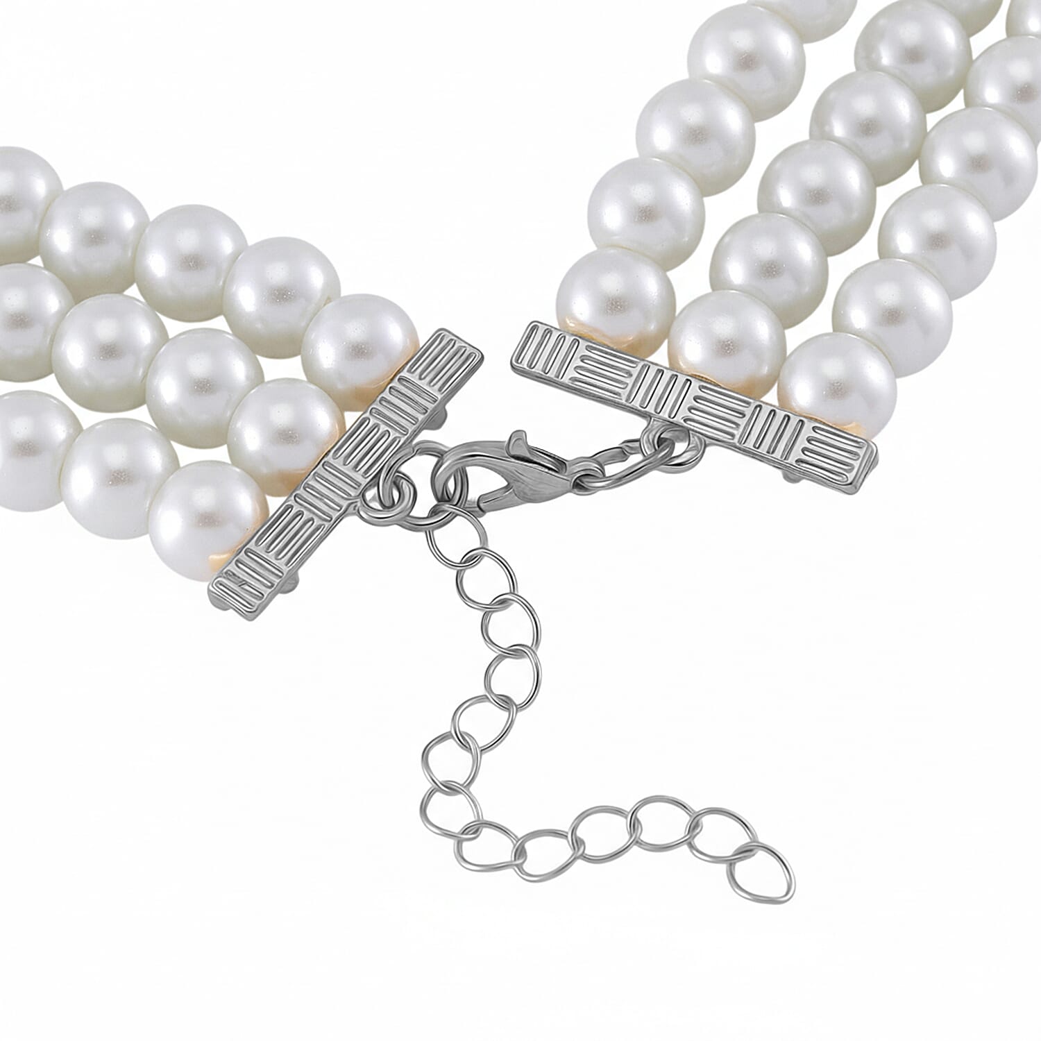 White Crystal, Blue and White Glass Pearl Choker Necklace (Size - 16) 0.03 Ct.