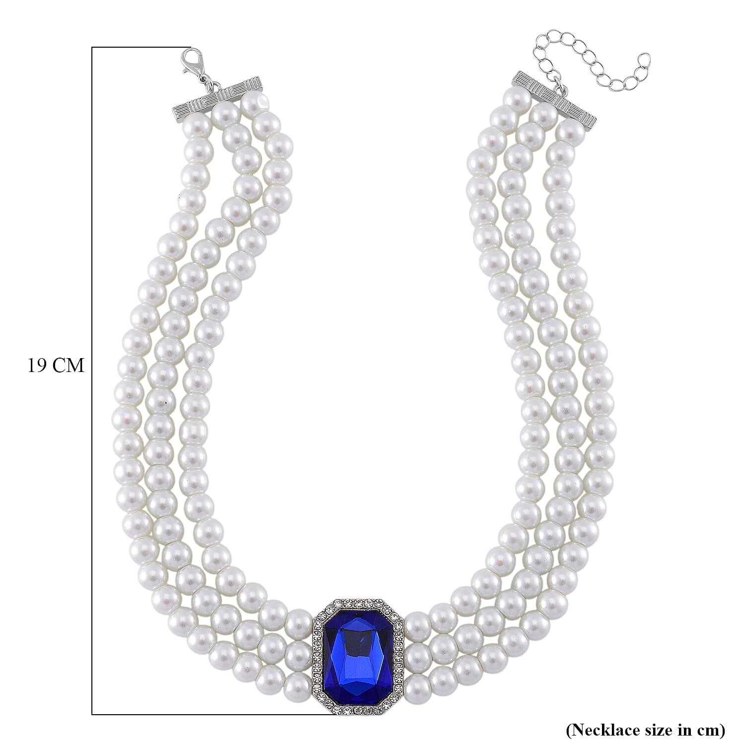 White Crystal, Blue and White Glass Pearl Choker Necklace (Size - 16) 0.03 Ct.
