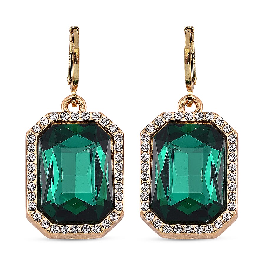 Green Glass & White Crystal Earring with Hoop