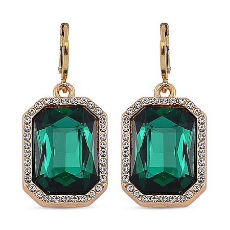 Green Glass & White Crystal Earring with Hoop Green Glass & White Crystal Earring with Hoop