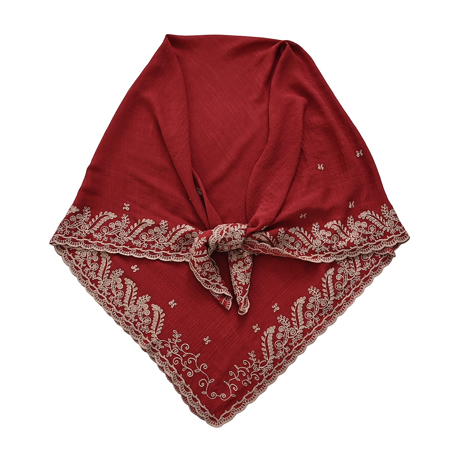 La Marey Embroidery Cotton Blend Scarf (130 x 130cm) - Burgundy