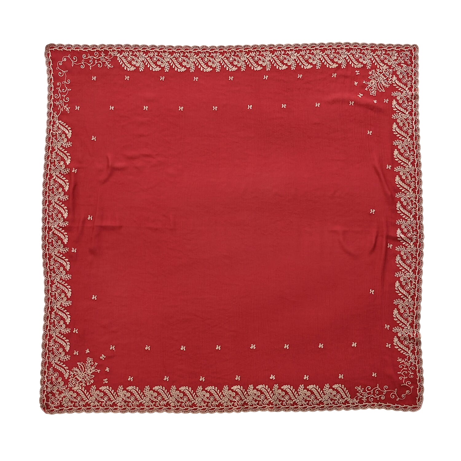 La Marey Embroidery Cotton Blend Scarf (130 x 130cm) - Burgundy