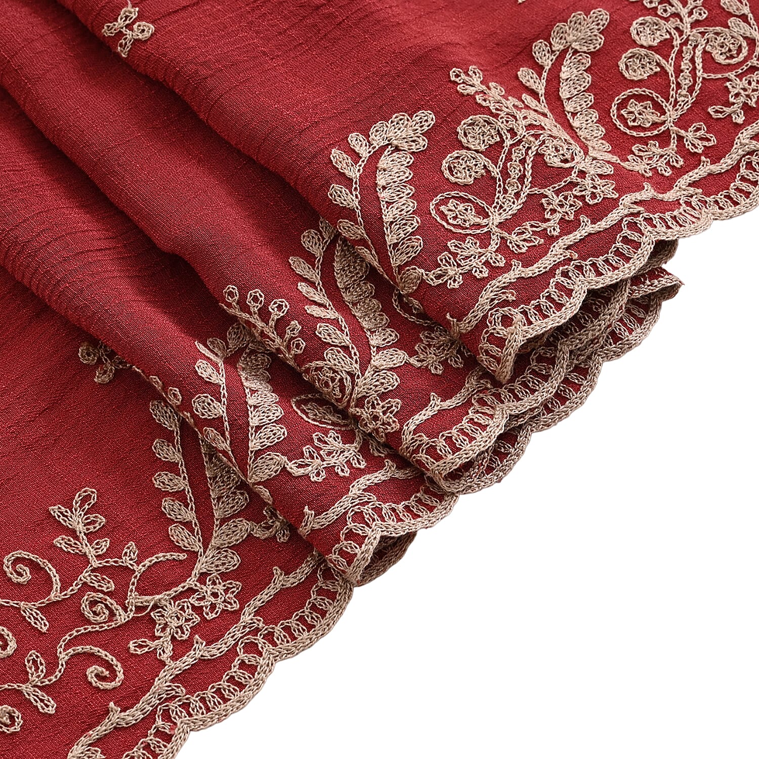 La Marey Embroidery Cotton Blend Scarf (130 x 130cm) - Burgundy