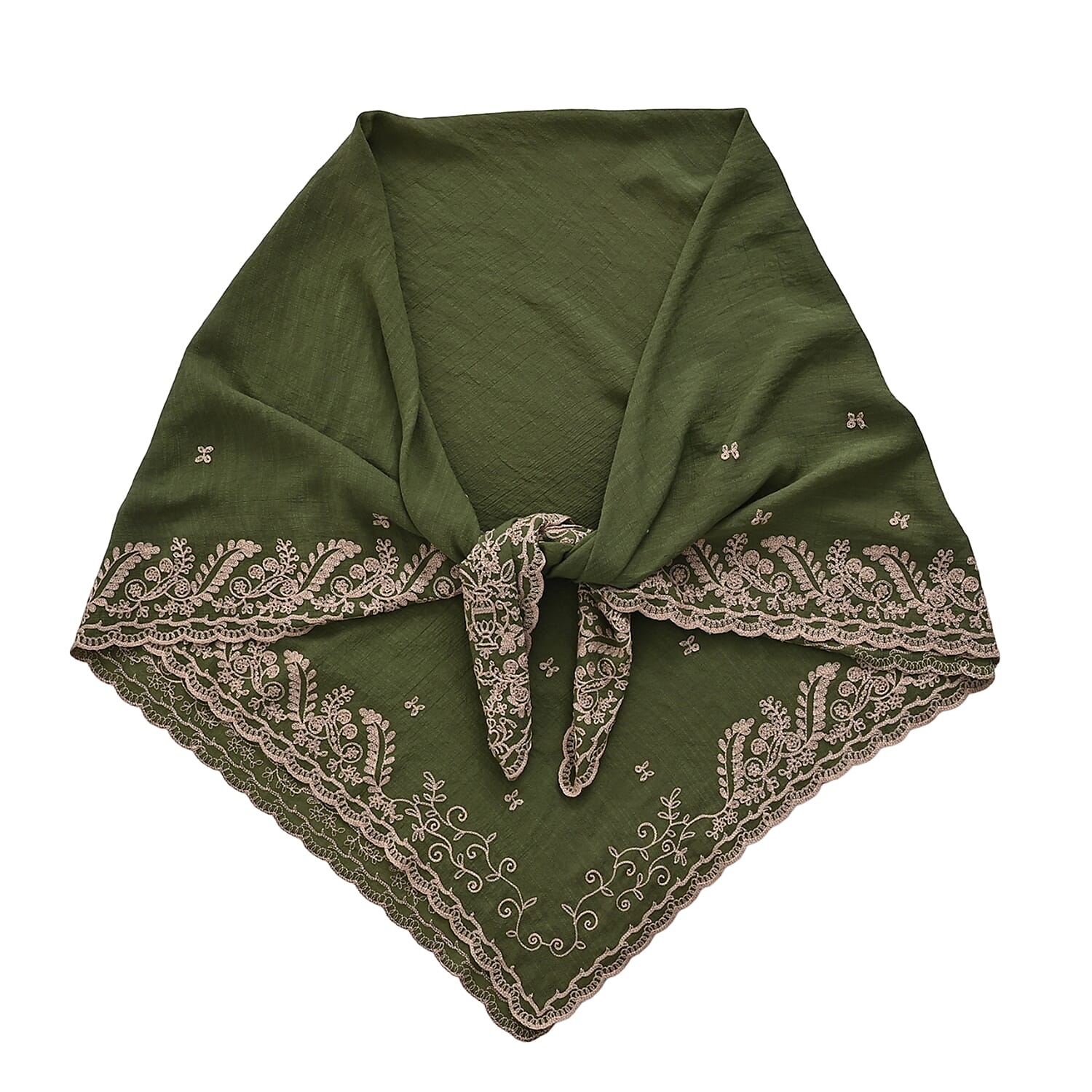 La Marey Embroidery Cotton Blend Scarf (130 x 130cm) - Green