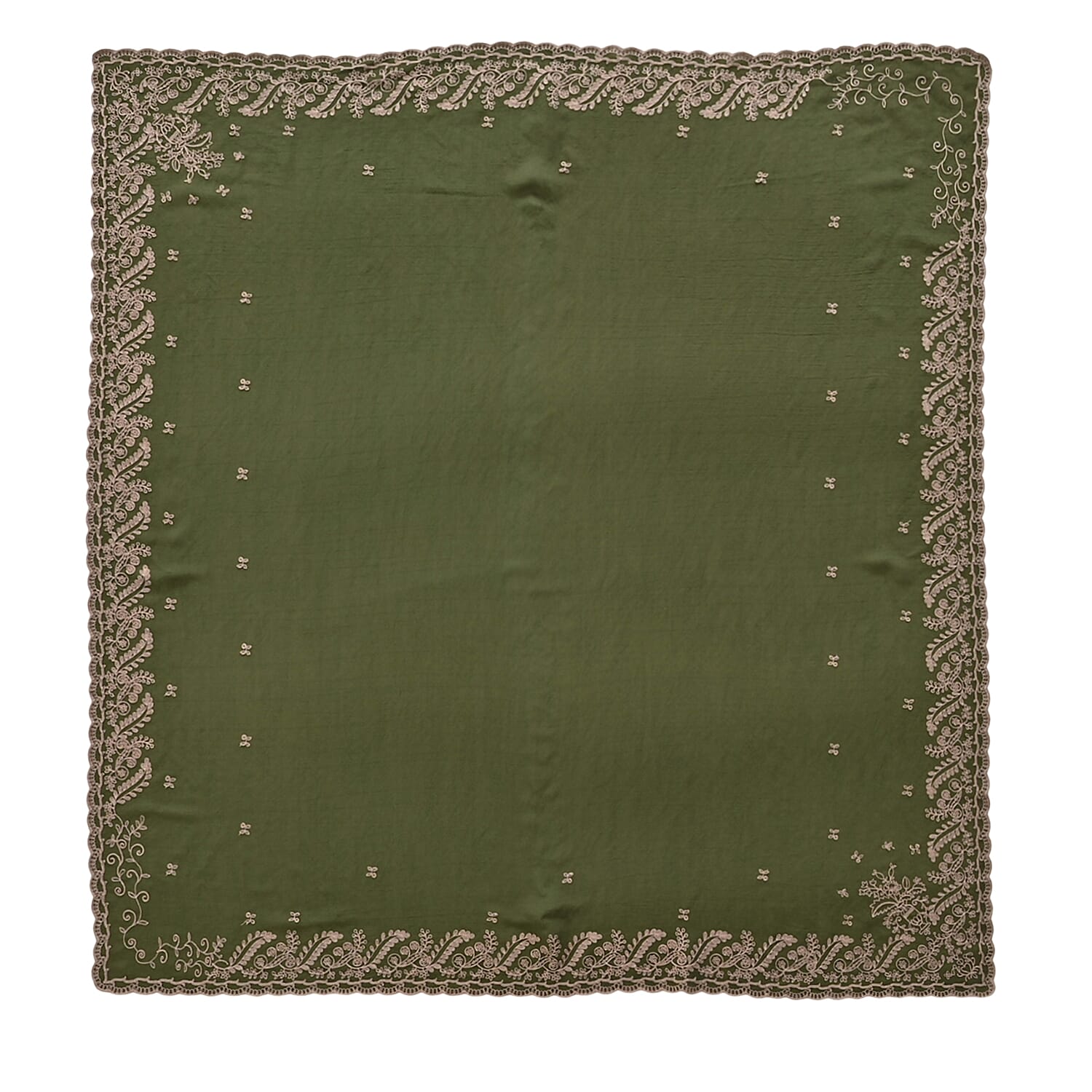 La Marey Embroidery Cotton Blend Scarf (130 x 130cm) - Green