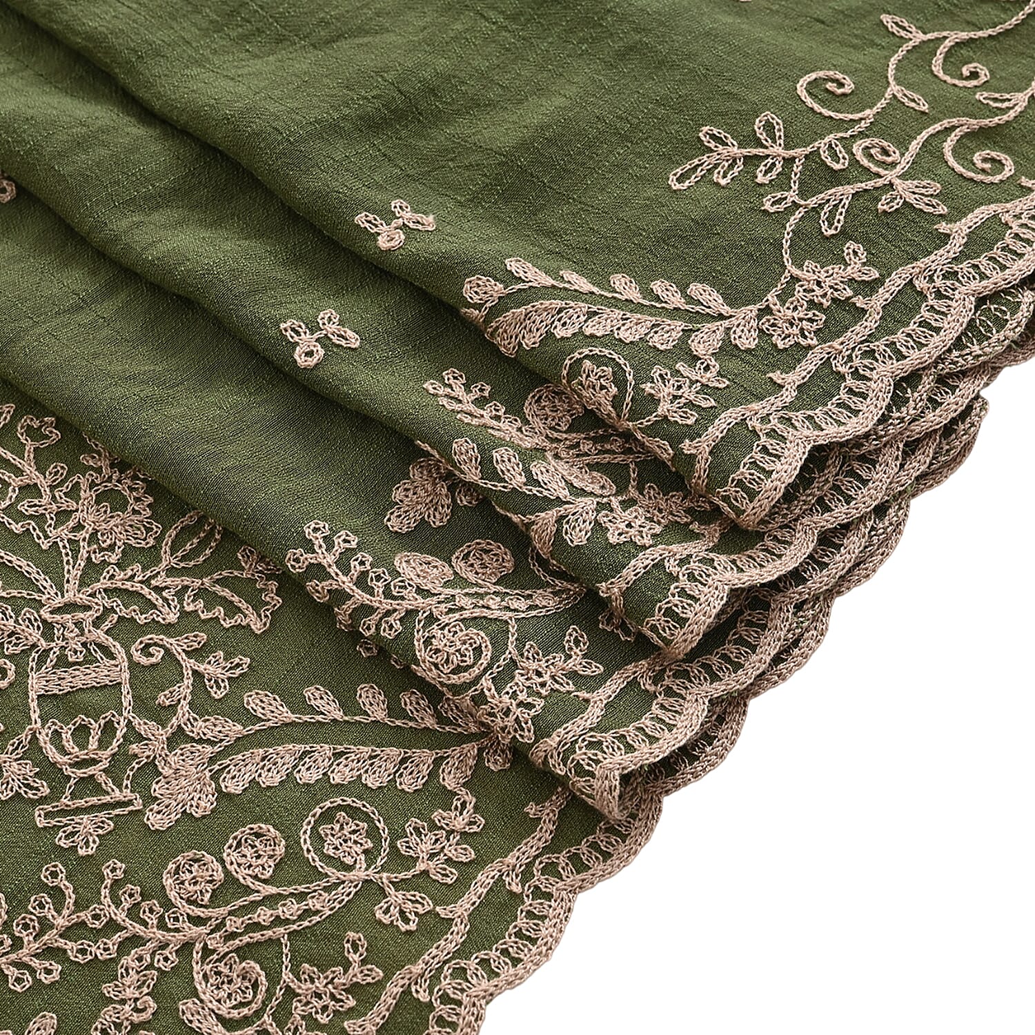 La Marey Embroidery Cotton Blend Scarf (130 x 130cm) - Green