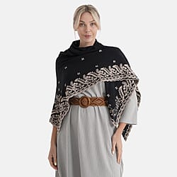 La Marey Embroidery Cotton Blend Scarf (130 x 130cm) - Black