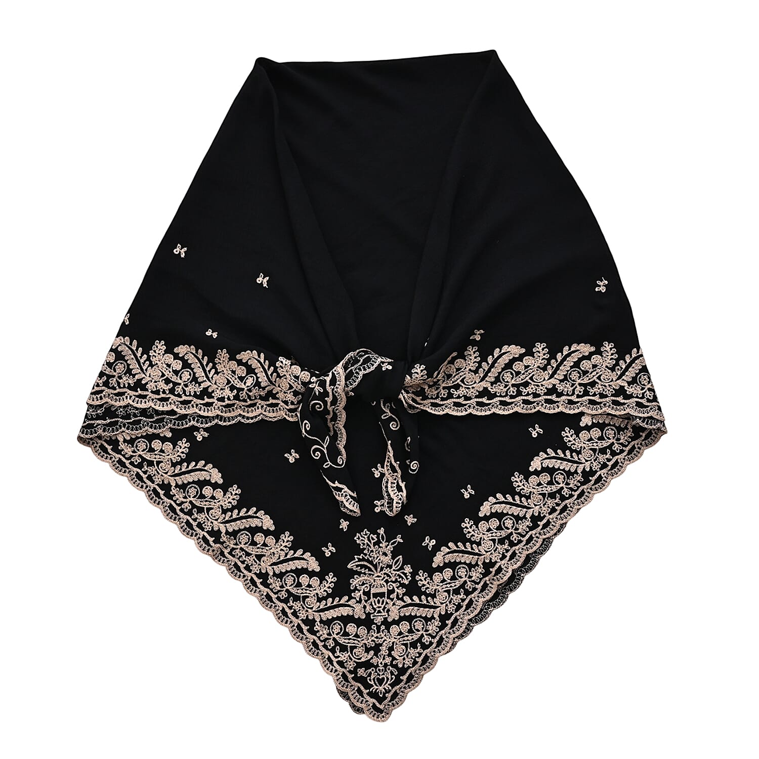 La Marey Embroidery Cotton Blend Scarf (130 x 130cm) - Black