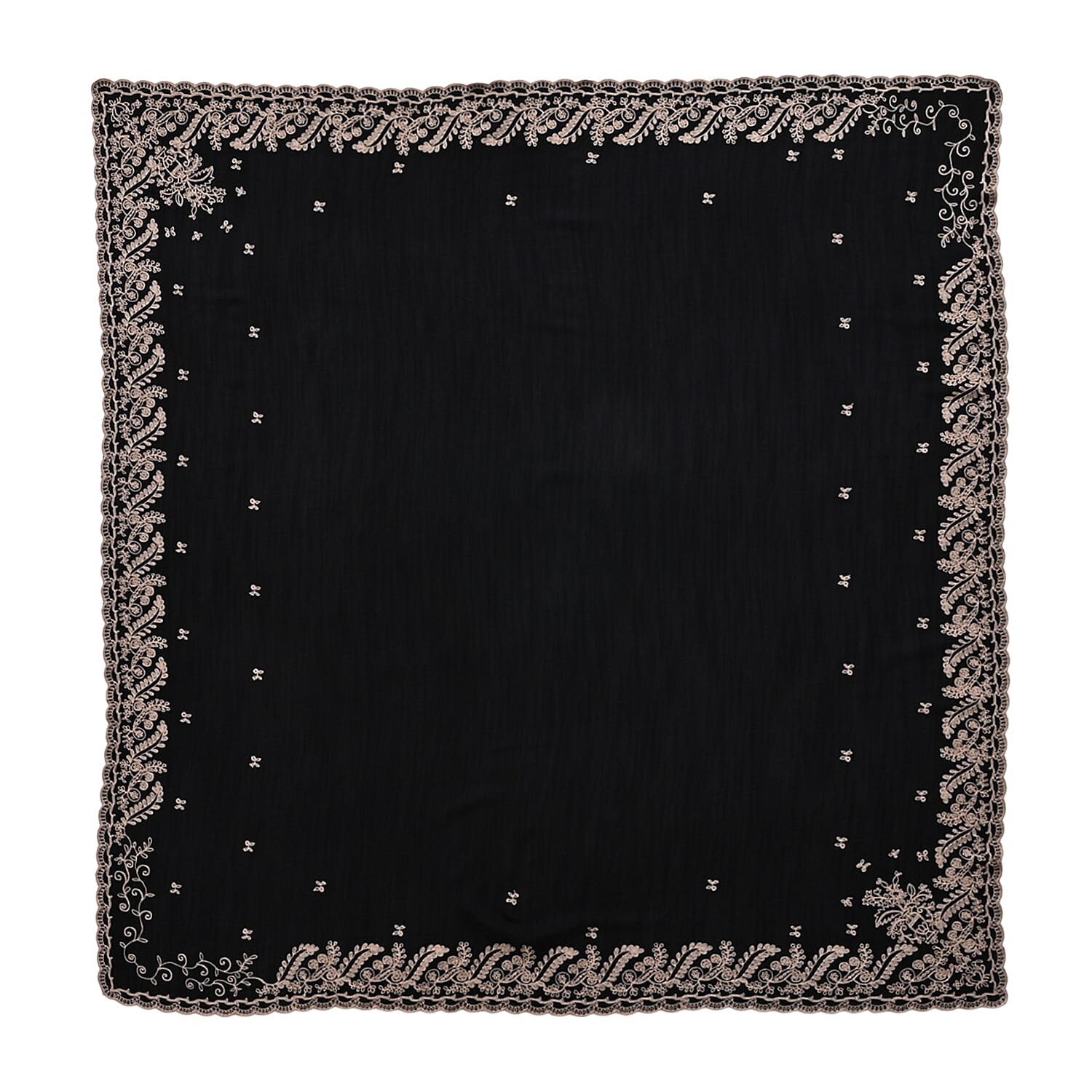 La Marey Embroidery Cotton Blend Scarf (130 x 130cm) - Black