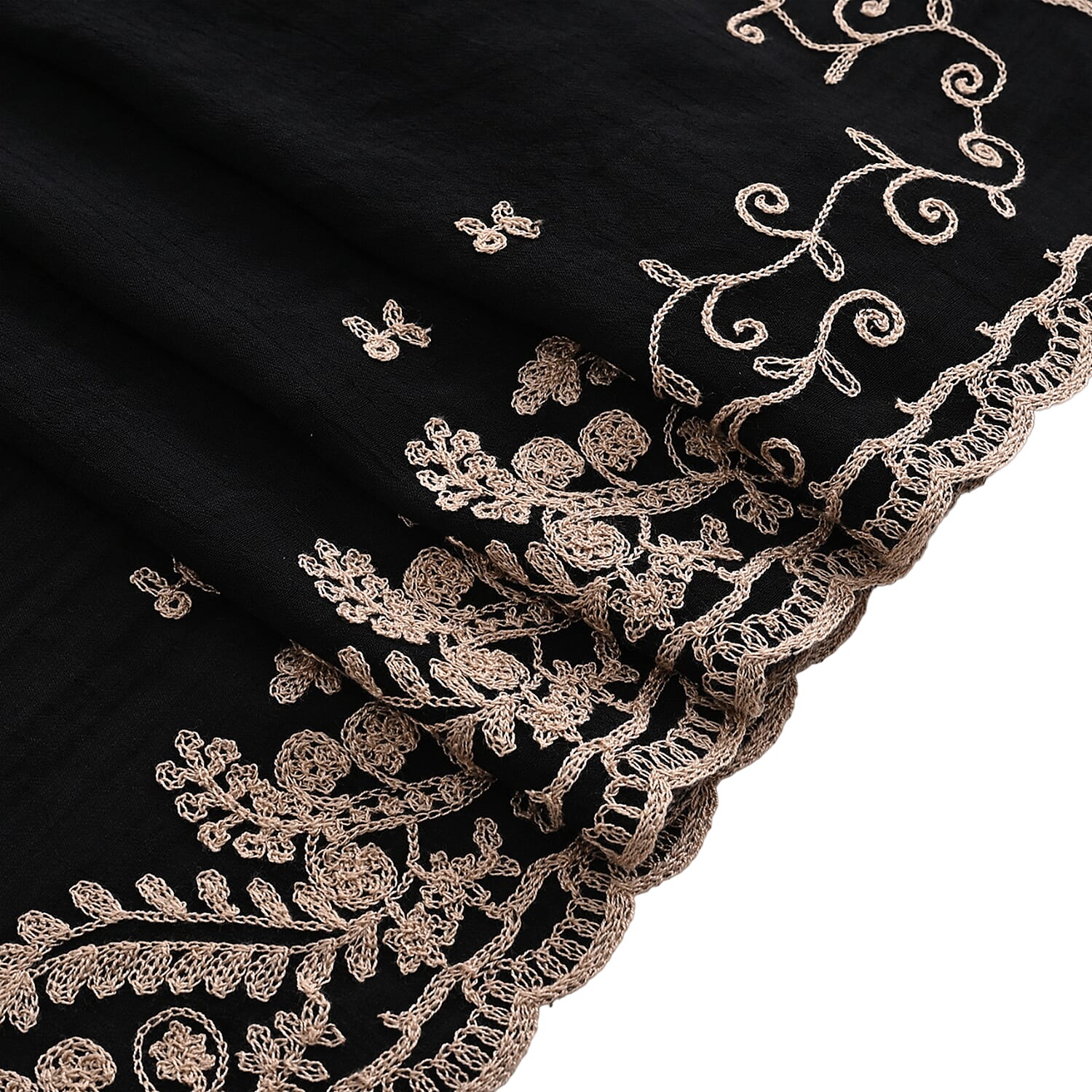 La Marey Embroidery Cotton Blend Scarf (130 x 130cm) - Black