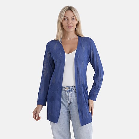 La Marey Womens Classic Midi Length Open Front Cardigan (Size - S-M, 8 to 14) - Yale Blue