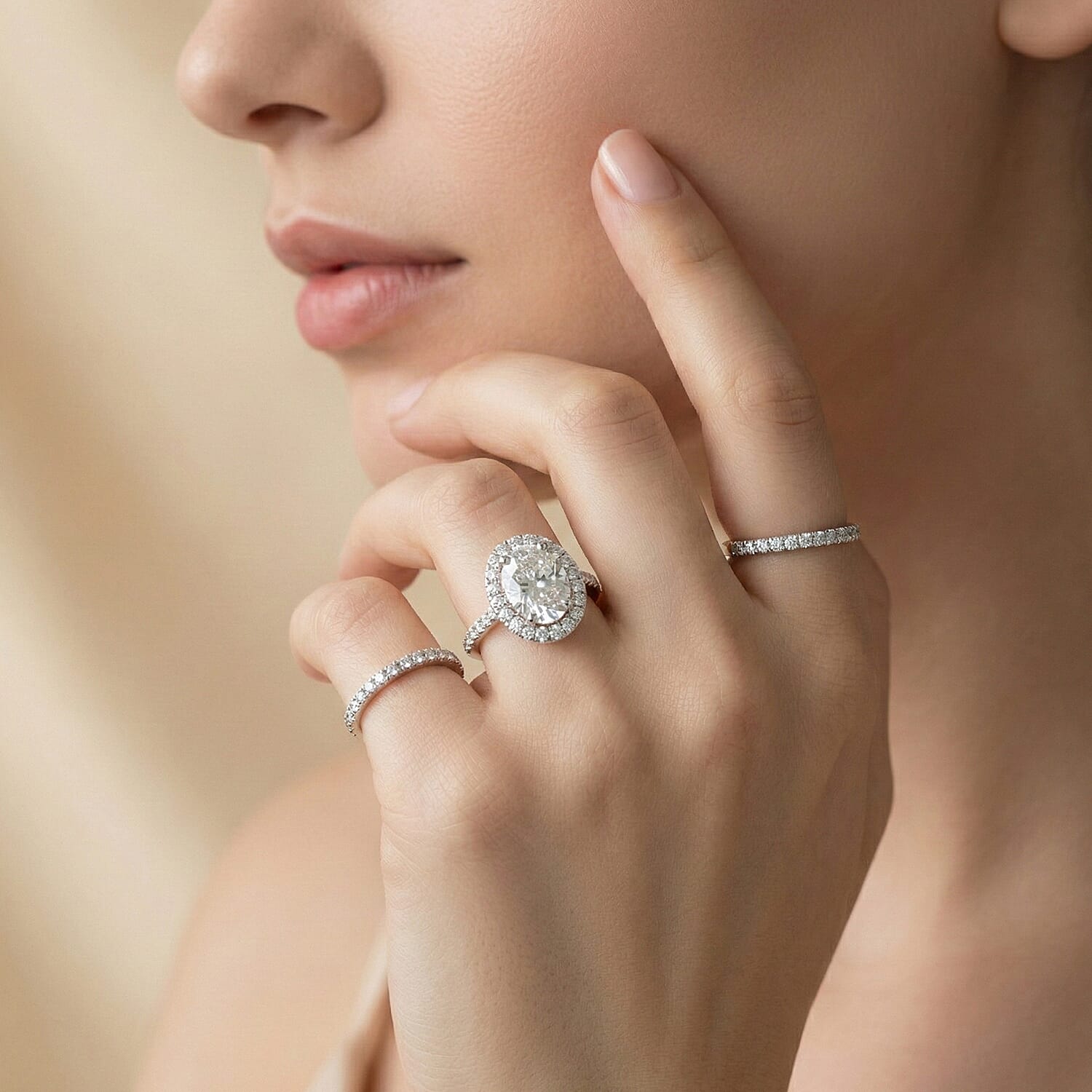 Luxuriant 950 Platinum SGL Certified (VS-EF) Lab Grown Diamond Oval Cut Halo Ring 4.75 Ct, Platinum Wt. 7.12 Gms