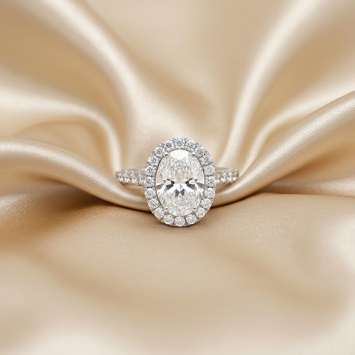 Luxuriant 950 Platinum SGL Certified (VS-EF) Lab Grown Diamond Oval Cut Halo Ring 4.75 Ct, Platinum Wt. 7.12 Gms