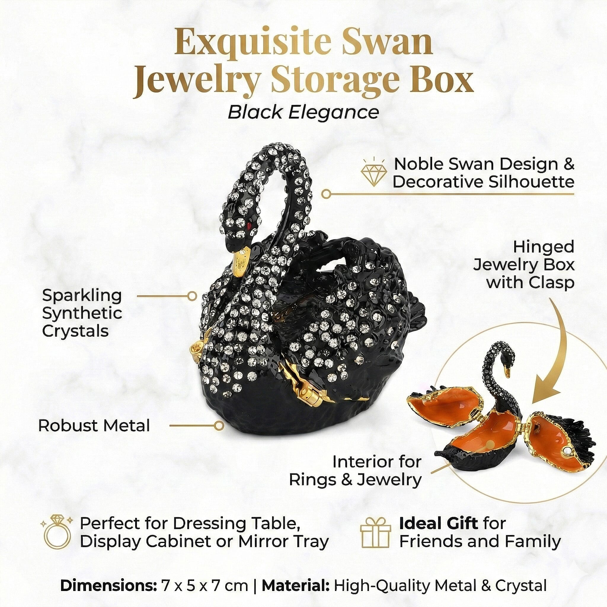 Livmore Swan Trinket Storage Box - Black