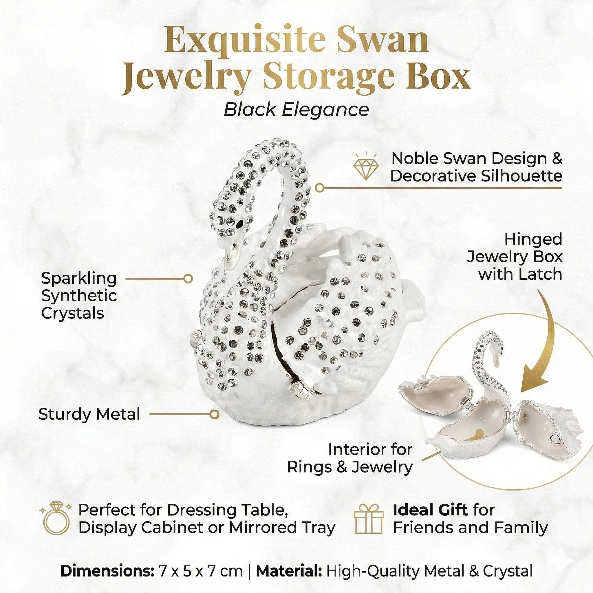 Livmore Swan Trinket Storage Box - White