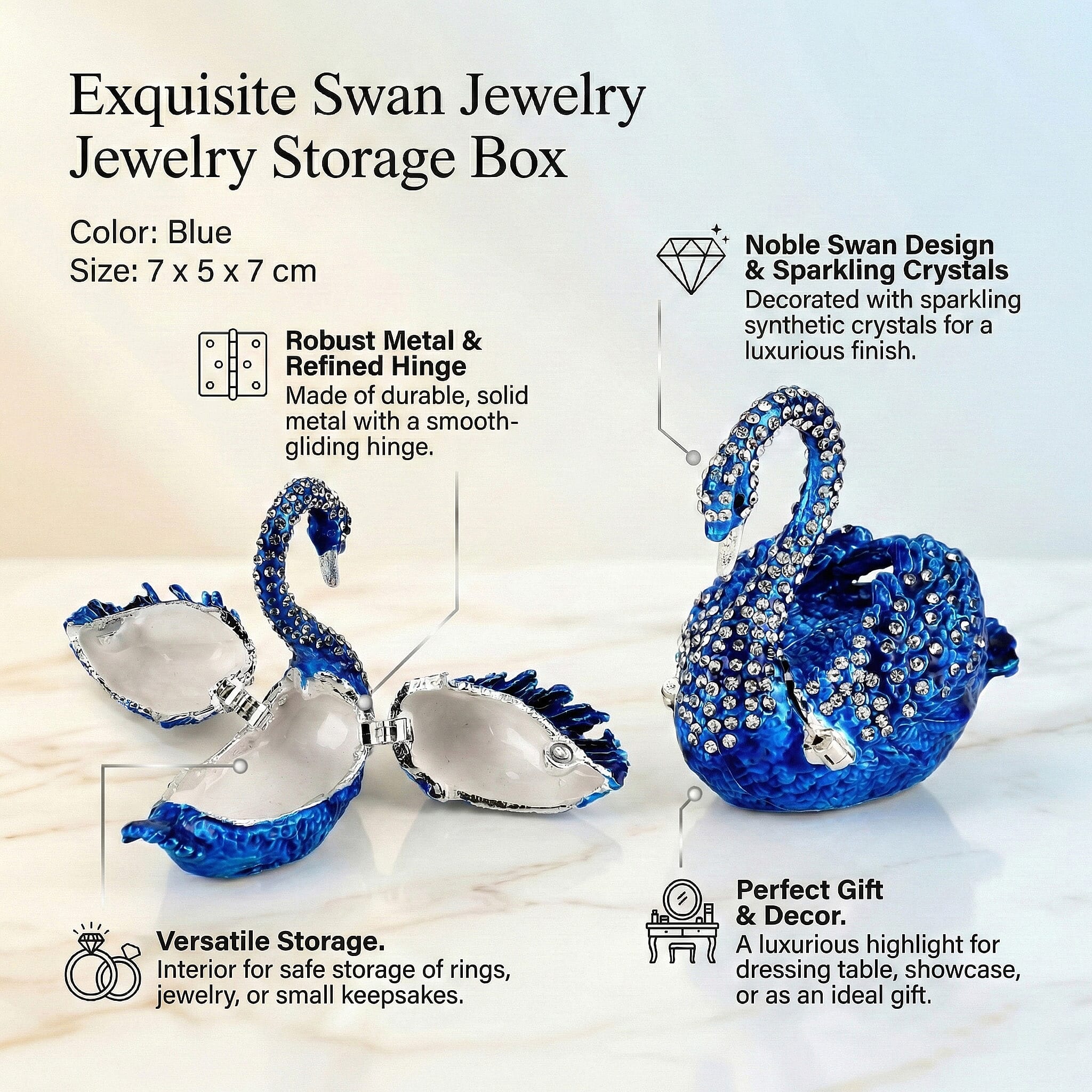 Livmore Swan Trinket Storage Box - Blue