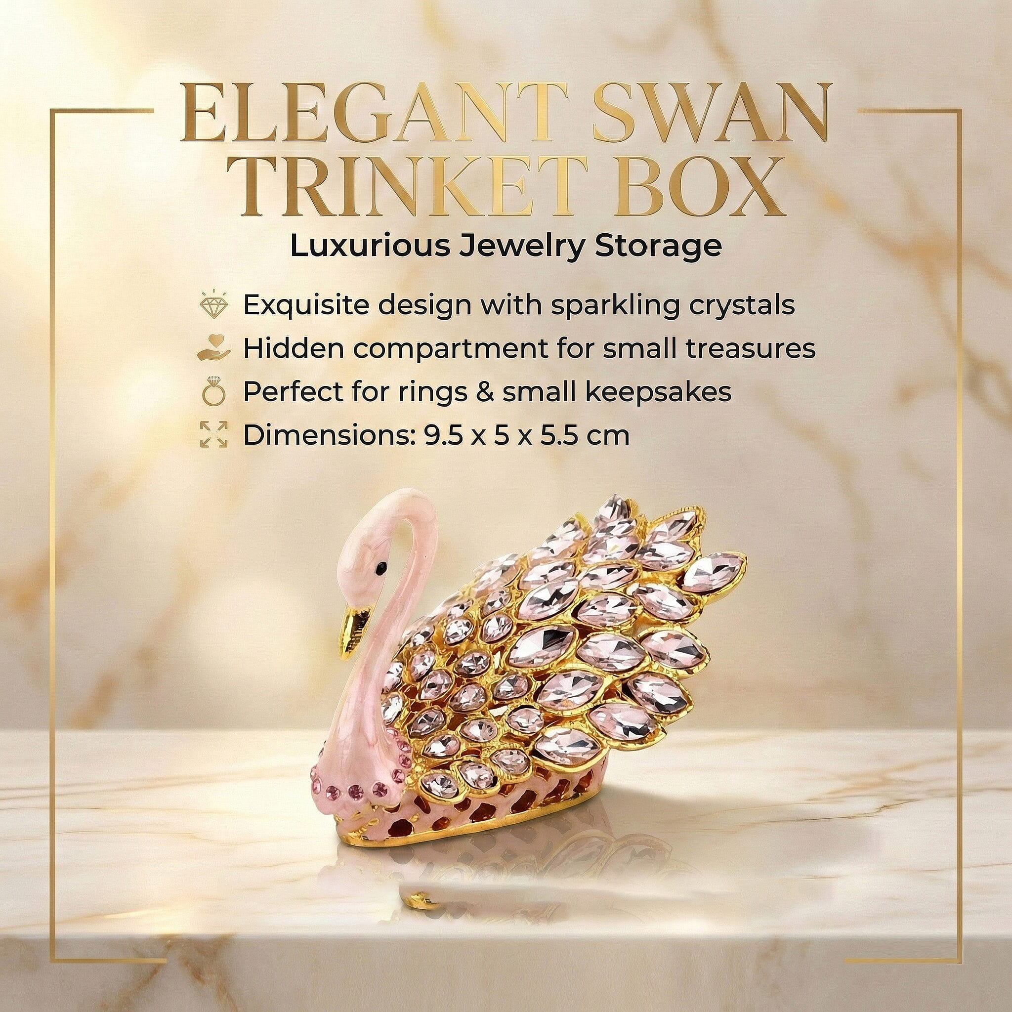 Livmore Swan Crystal Trinket Storage Box - Pink