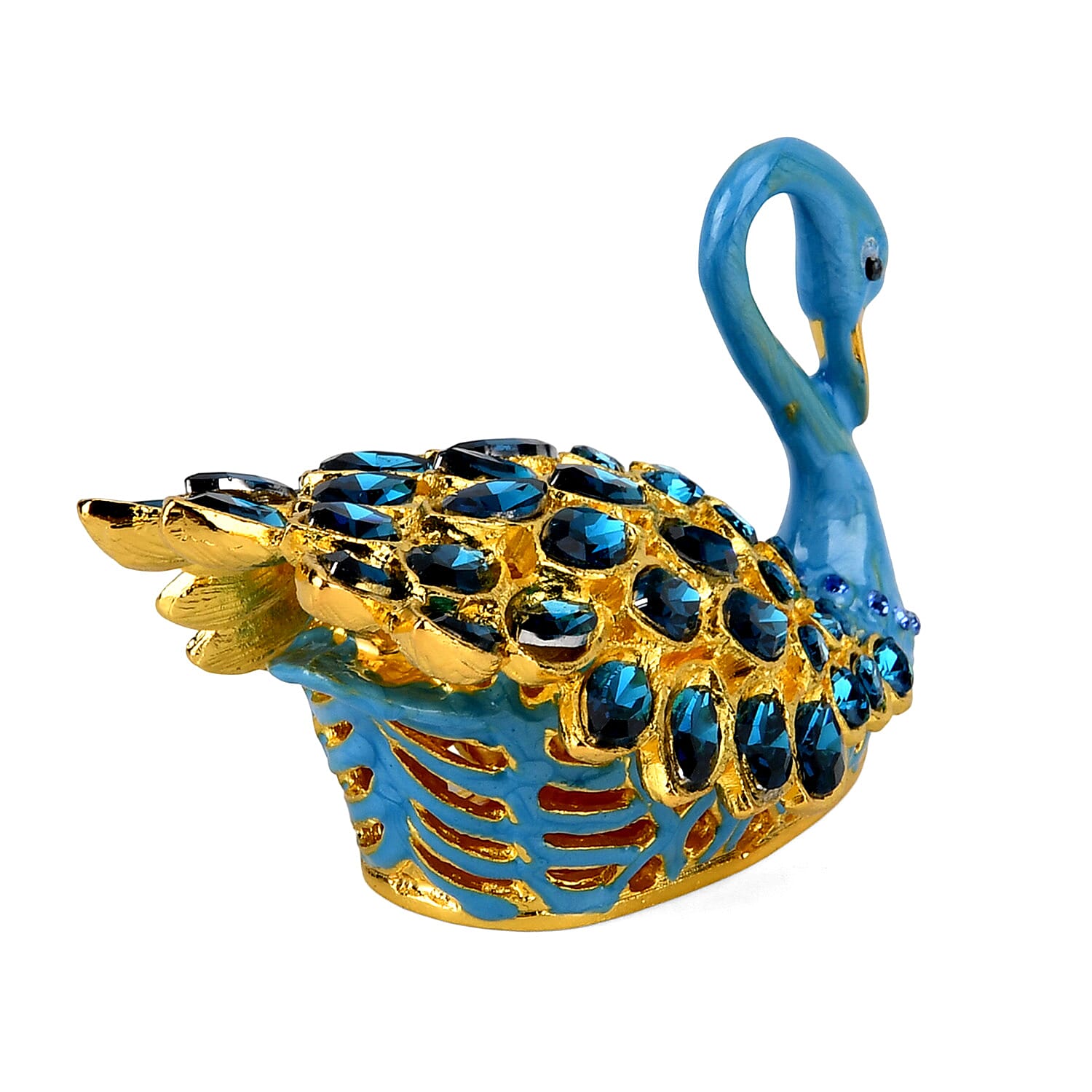 Livmore Swan Crystal Trinket Storage Box- Light Blue