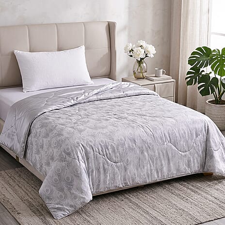 Hush Haven Printed Reversible Cooling Quilt with Mulberry Silk Filling(150x200 cm) - Silver