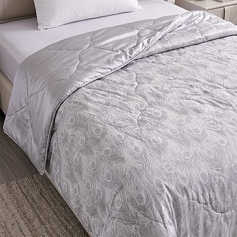 Hush Haven Printed Reversible Cooling Quilt with Mulberry Silk Filling(150x200 cm) - Silver