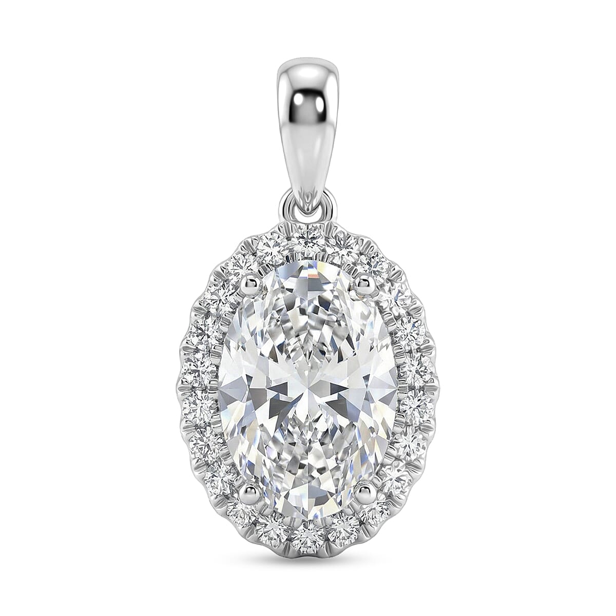 Luxuriant 950 Platinum SGL Certified VS-EF Lab Grown Diamond Oval Cut Halo Pendant 4.55 Ct, Platinum Wt. 4.77 Gms