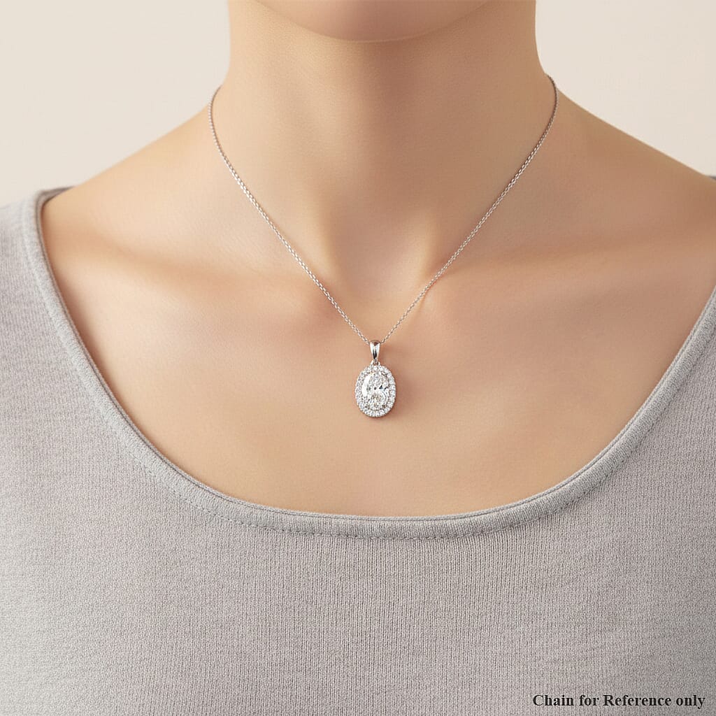 Luxuriant 950 Platinum SGL Certified VS-EF Lab Grown Diamond Oval Cut Halo Pendant 4.55 Ct, Platinum Wt. 4.77 Gms
