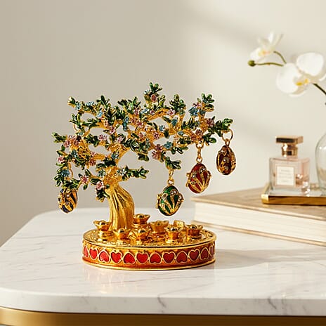 Livmore Feng Shui Activating Prosperity Tree Trinket Box with Flowers & Hanging Easter Egg - Pink & Blue