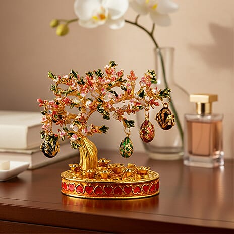 Livmore Feng Shui Activating Prosperity Tree Trinket Box with Flowers & Hanging Easter Egg - Pink