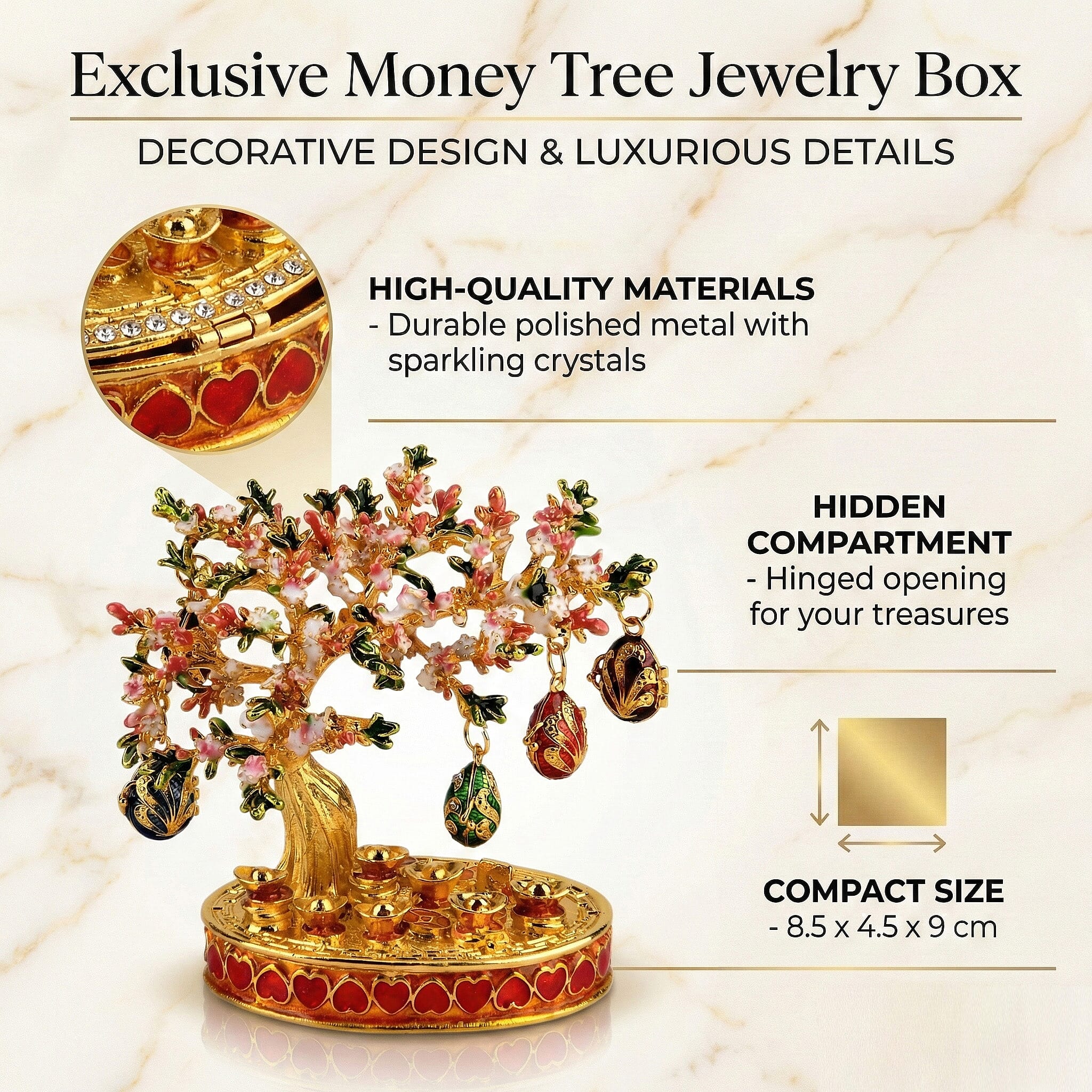 Livmore Feng Shui Activating Prosperity Tree Trinket Box with Easter Egg - Pink