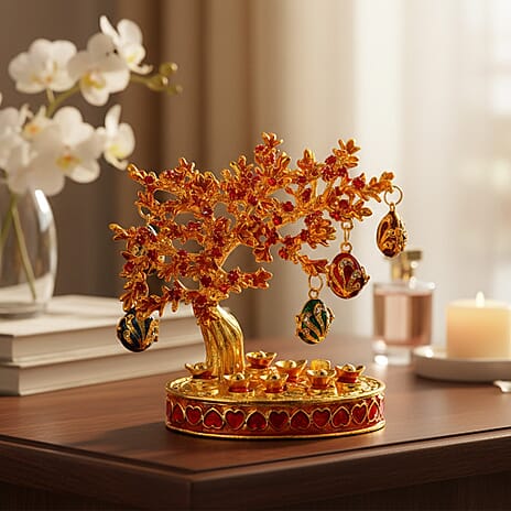 Livmore Feng Shui Activating Prosperity Tree Trinket Box with Flowers & Hanging Easter Egg - Red
