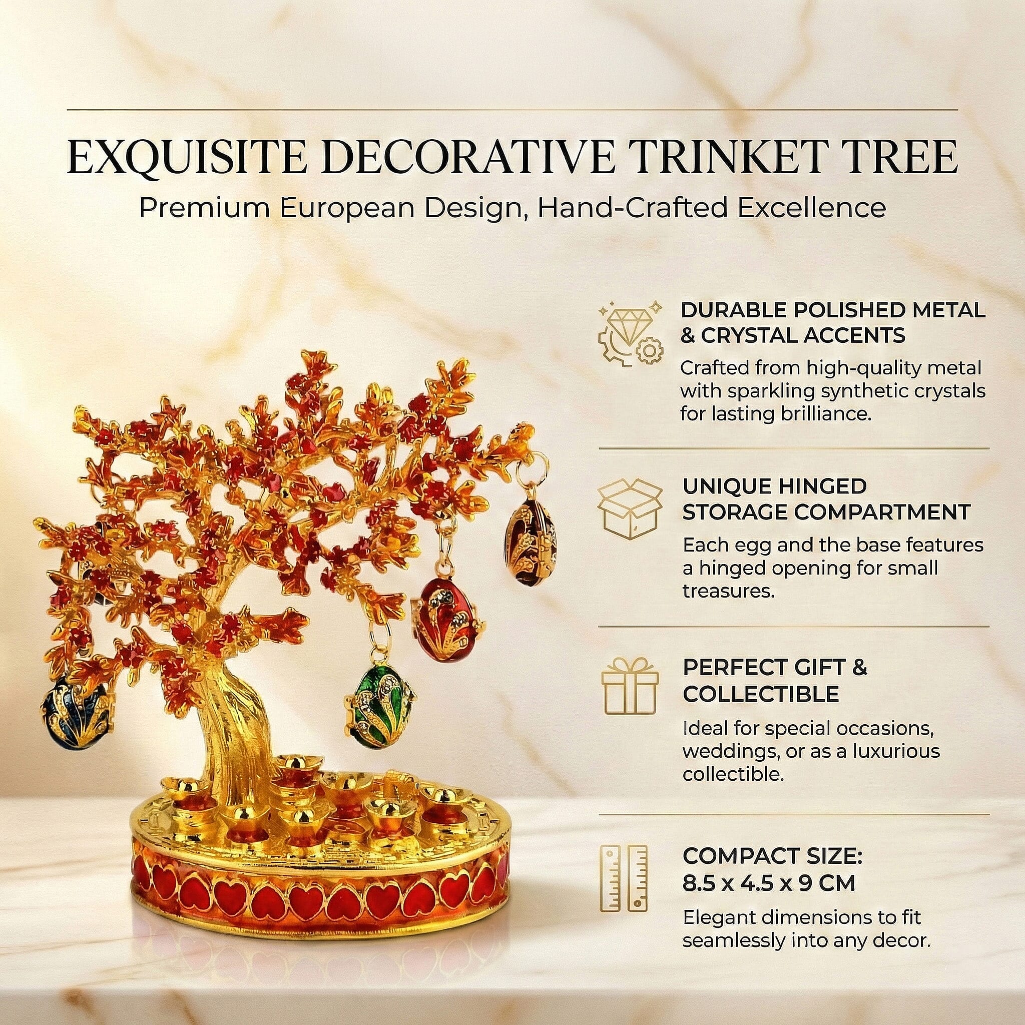 Livmore Feng Shui Activating Prosperity Tree Trinket Box with Easter Egg - Red