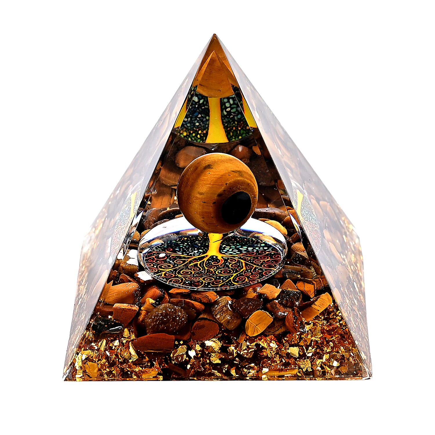 Handcrafted Crystal Pyramid Ornament (6cm) - Gold & Transparent