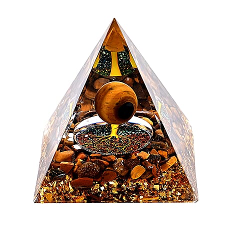 Handcrafted Crystal Pyramid Ornament (6cm) - Gold & Transparent