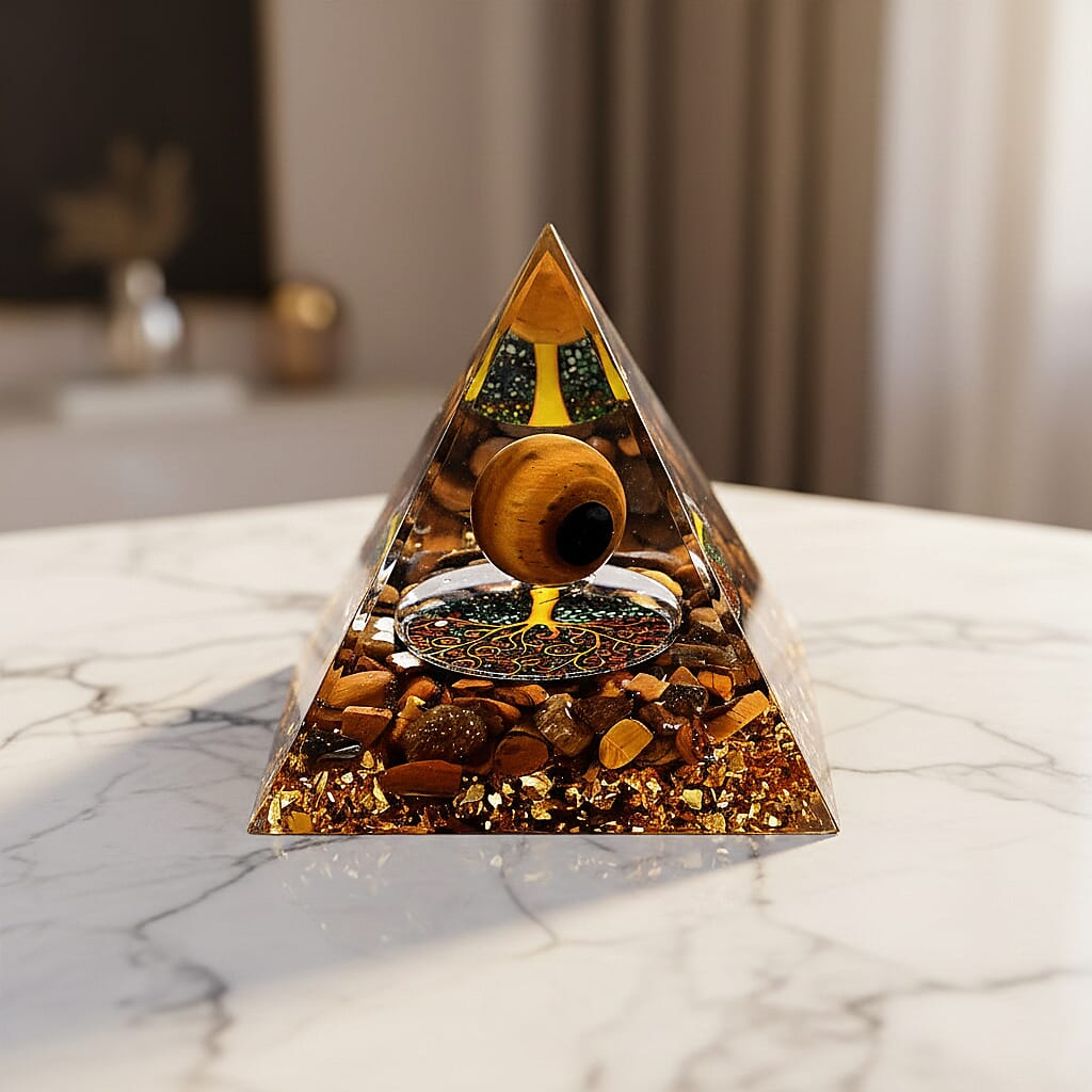 Handcrafted Crystal Pyramid Ornament (6cm) - Gold & Transparent