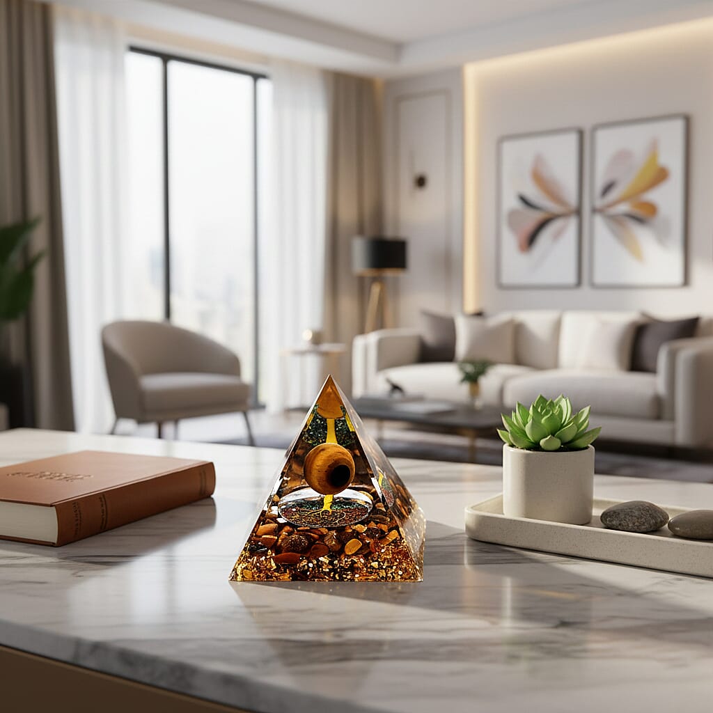 Handcrafted Crystal Pyramid Ornament (6cm) - Gold & Transparent