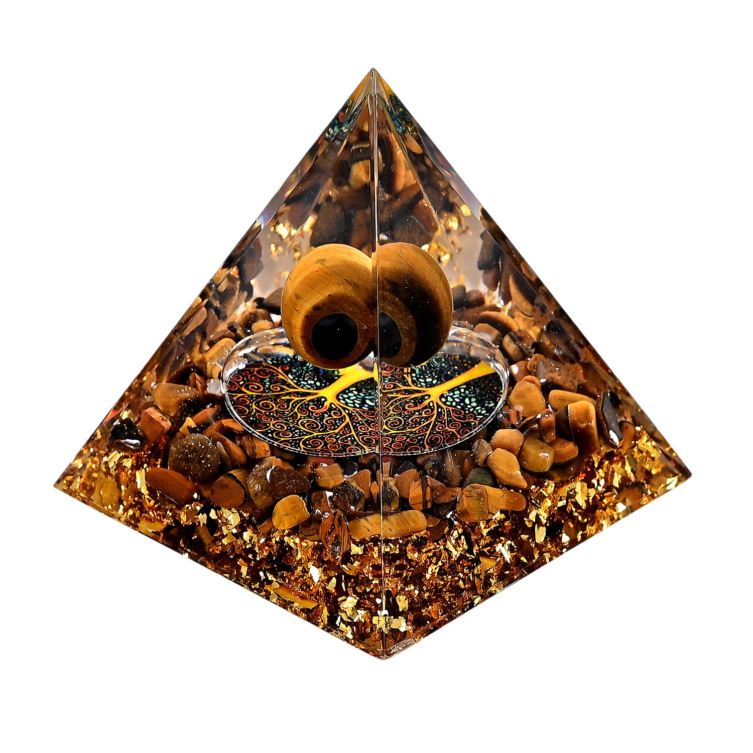 Handcrafted Crystal Pyramid Ornament (6cm) - Gold & Transparent