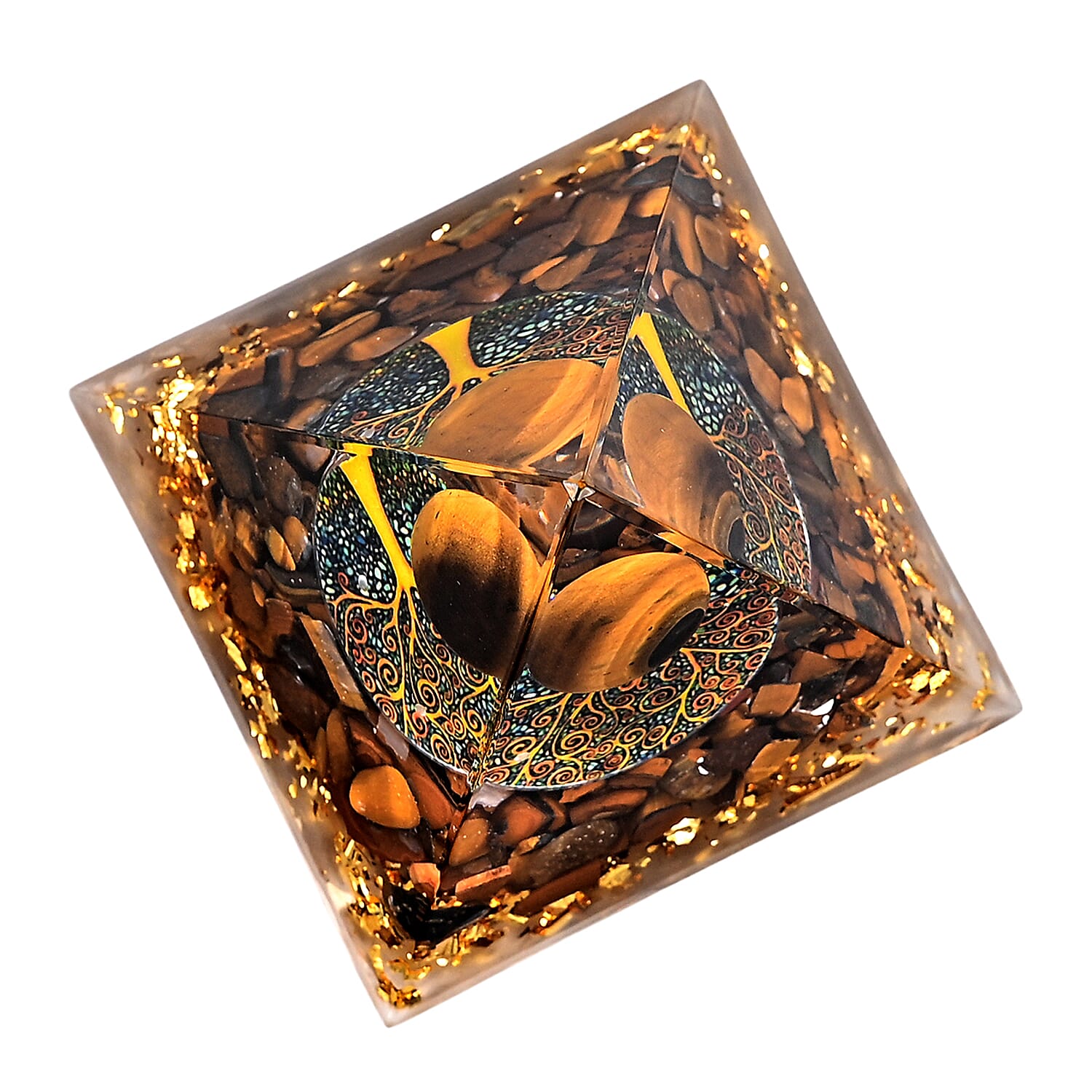 Handcrafted Crystal Pyramid Ornament (6cm) - Gold & Transparent