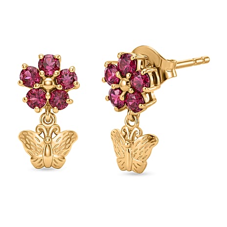 D'Joy Rhodolite Garnet Dangling Earring in 18K YG PlatingSterling Silver  1.600  Ct.